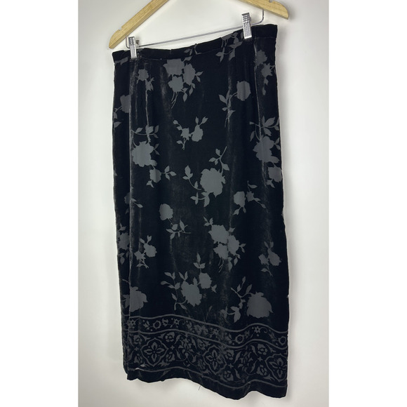 Talbots Black Burnout Velvet Skirt Silk Blend Size 16 Witchy Whimsigoth Fairy - Picture 2 of 11